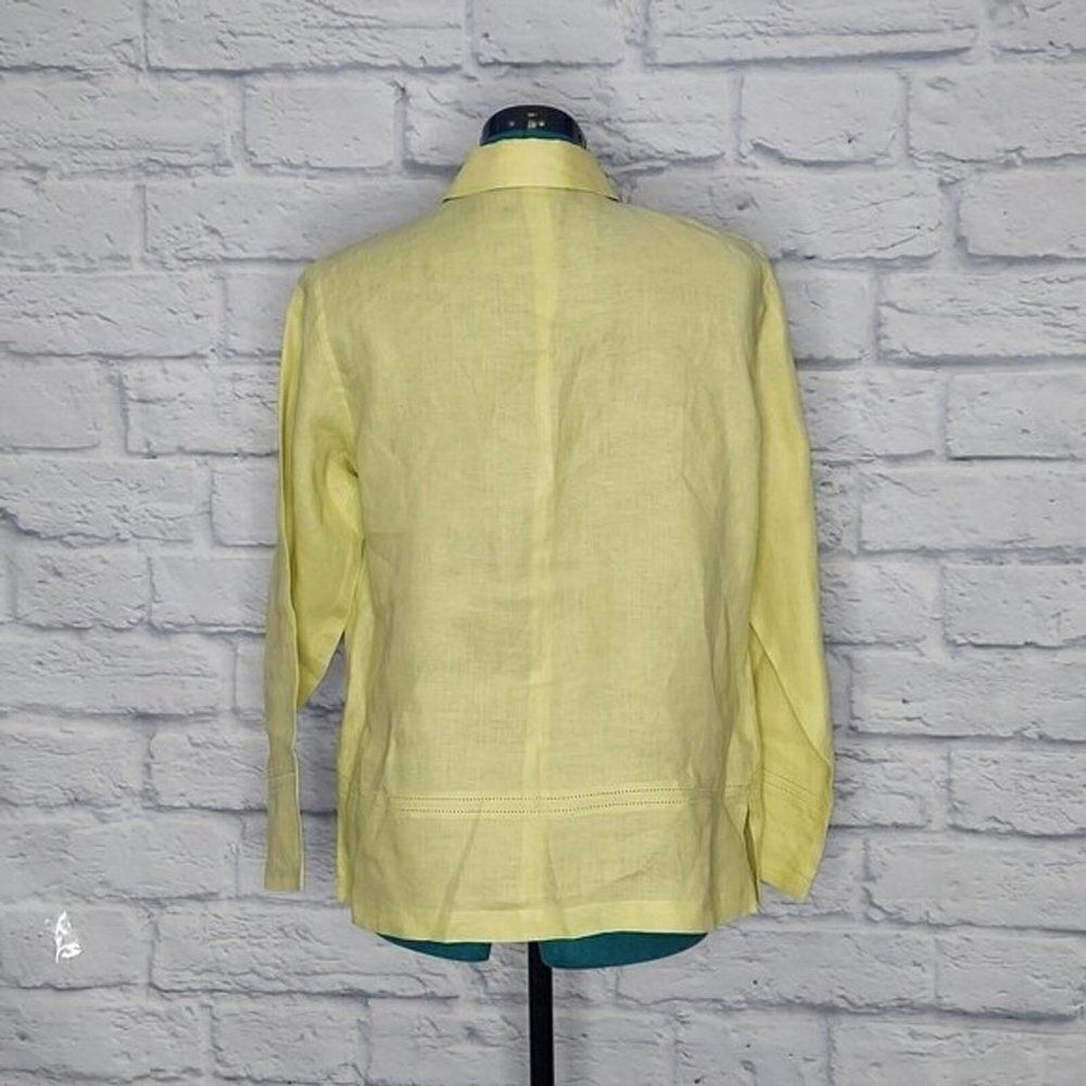 TALBOTS Womens citrine green 100% Irish linen button down shirt lagenlook Sz 8P - Picture 6 of 9